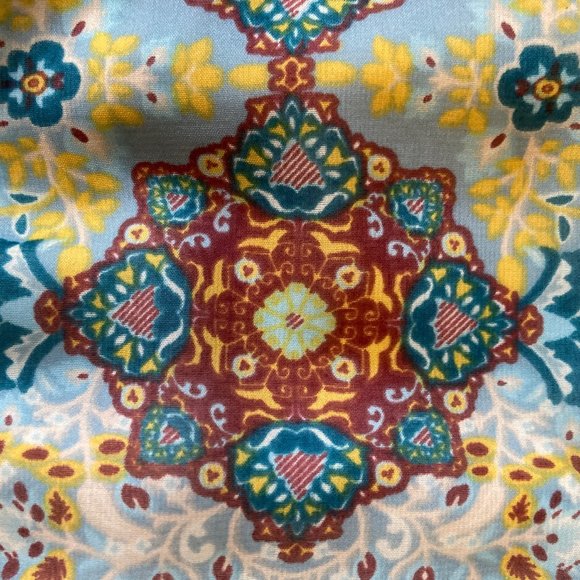 Blue, Yellow, Brown Paisley Print Mini Skirt - lined with stretch waist - Large - Picture 4 of 8